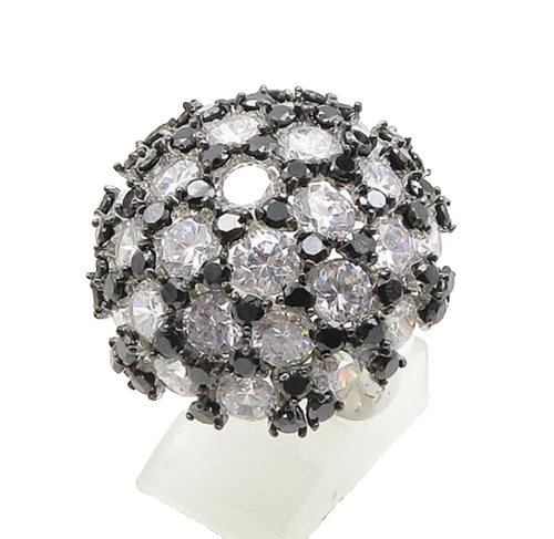 925 Silver  Vintage Cubic Zirconia & Hematite Dome Cocktail Ring Sz 7  RG19706