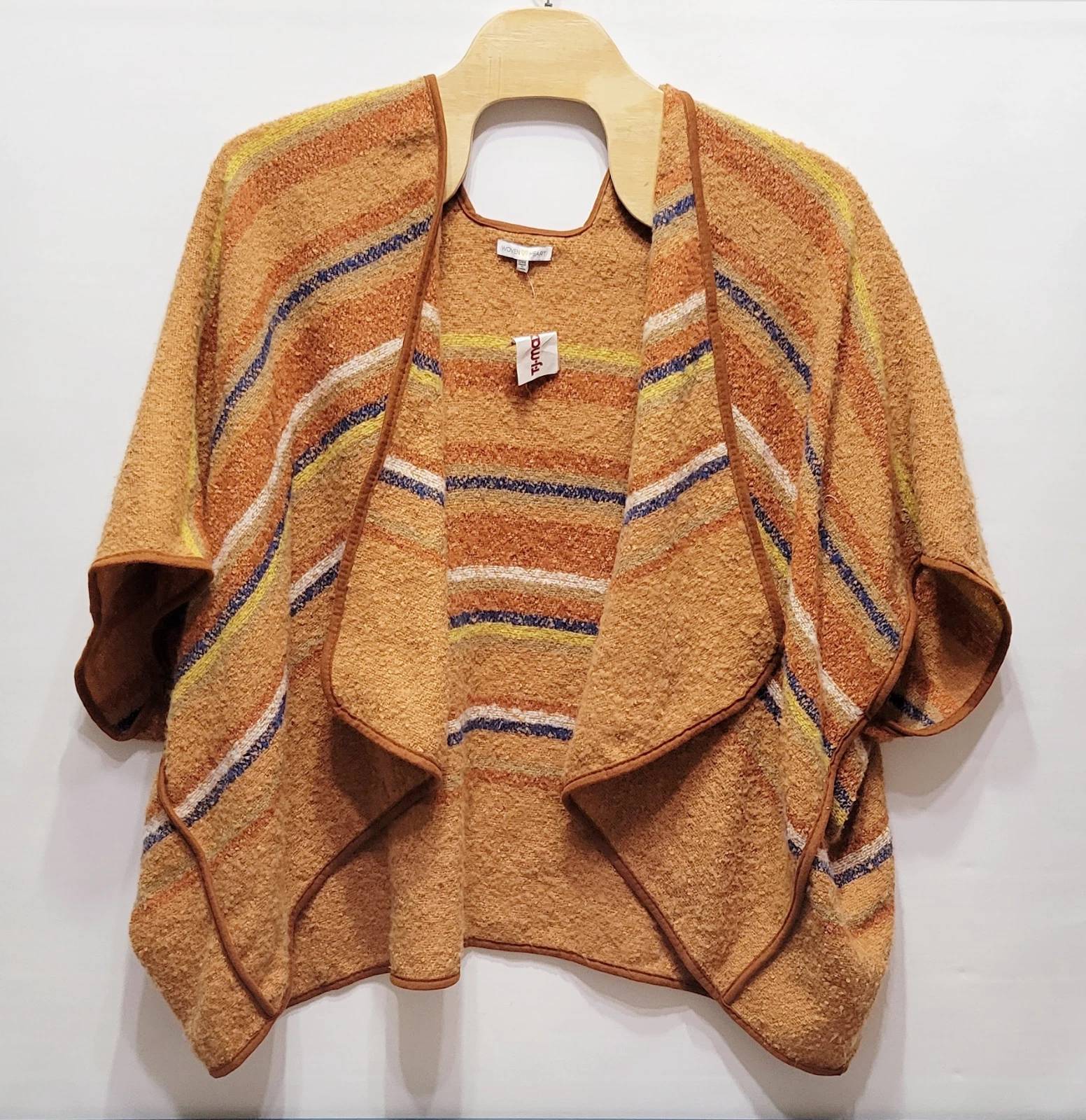 Woven Heart Wild Heart Striped Orange Multicolor Wrap Poncho Cape Shawl One Size