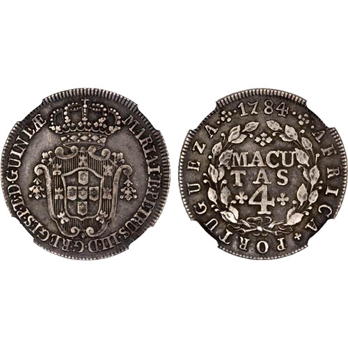 1784 Angola 4 Macutas, NGC XF 45, KM-22