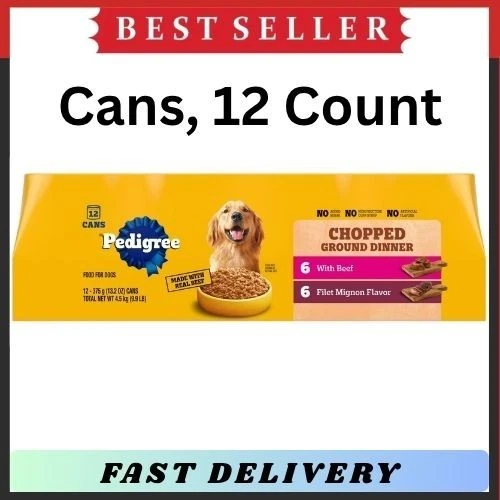 Pedigree Wet Dog Food 12 Pack 13.2oz Filet Mignon Beef Variety Cans