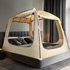 RIYDH RB-2024-WZ06-S-Khaki Bed Canopy Tent 4 Doors Twin Full Queen King Size