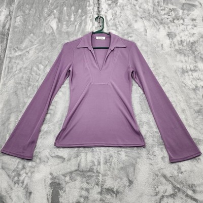 Vintage A. Byer Top Womens L Purple Long Bell Sleeve Collared Popover Stretch