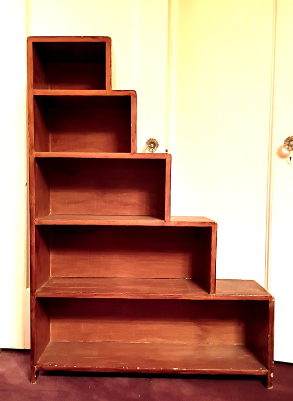 RARE Art Deco SKYSCRAPER Bookcase STEPPED ASYMMETRIC NYC 1930s Wood USA 56". $$