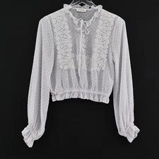 Storia Womens Lace Peasant Top Size S Romantic Ethereal Delicate Boho LAVENDER