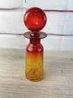 VTG MCM Amberina Crackle Glass Decanter & Stopper 10" Tall- Blenko? Rainbow?
