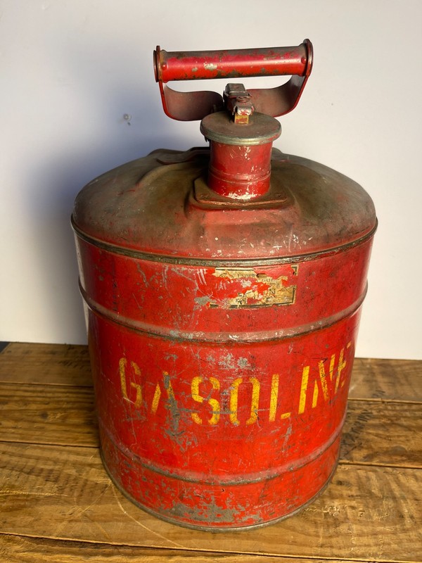 Vintage Red Galvanized Safety Gasoline Can - Solid Working Condition - 5 Gallon