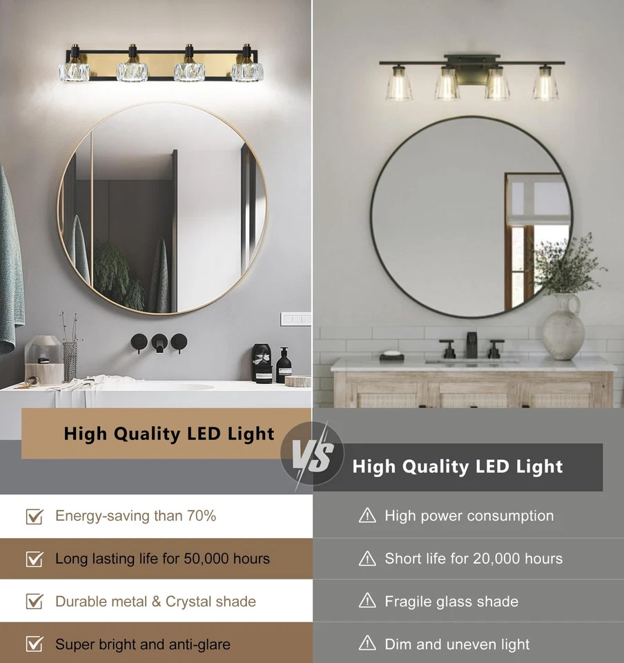 4 светильника для туалетного столика, регулируемая яркость кристалл современный светильник для ванной... - Изображение 4 из 4