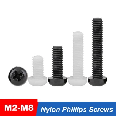 M2 M3 M4 M5 M6 M8 Linsenkopfschrauben Weißer Schwarz Nylon Kreuzschlitz Schraube - Bild 1 von 4
