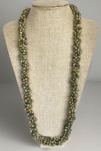 Hand Crafted Hawaiian Green Mongo Shell & Kukui Nut Lei Necklace,  31" Long