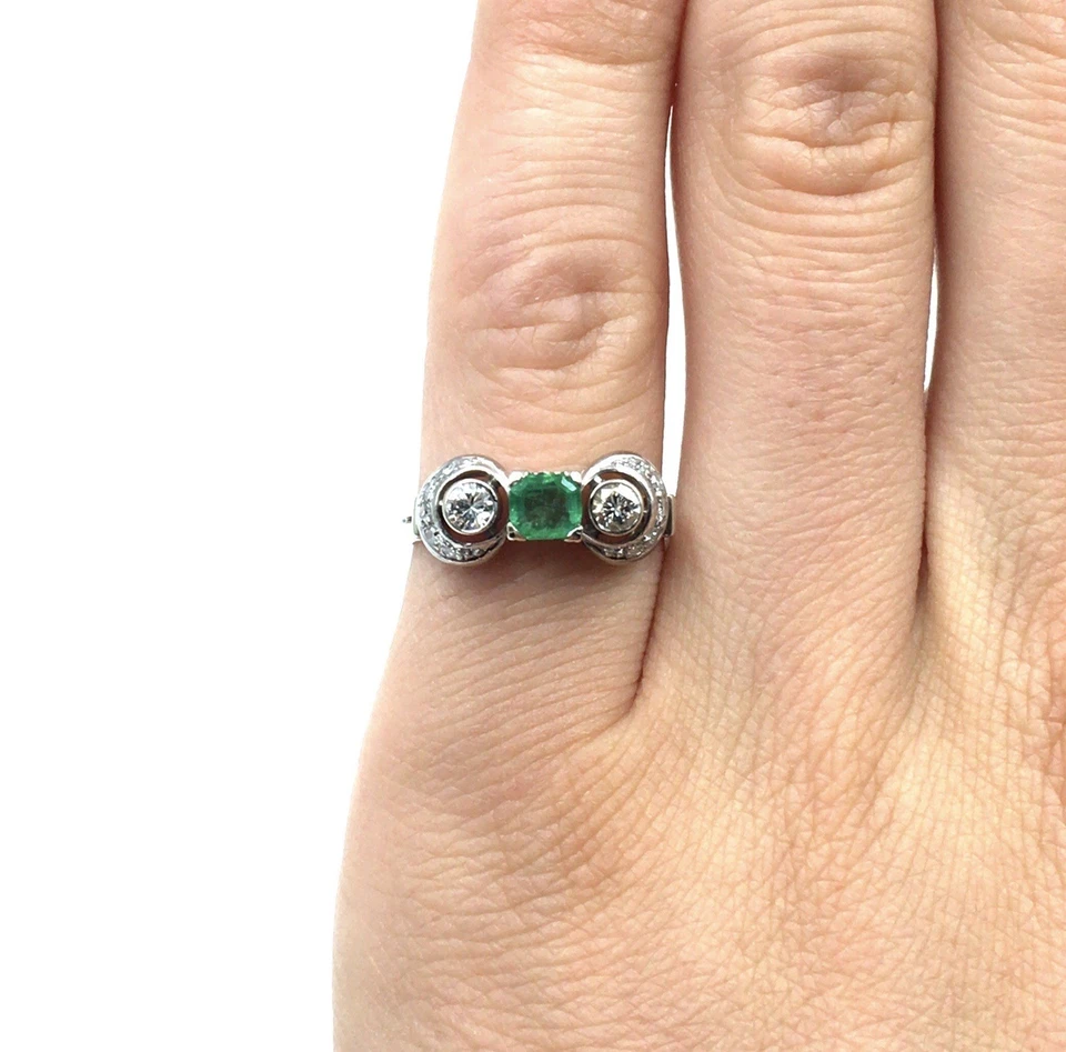 Anillo de oro blanco de 14kt esmeralda diamantes Art Deco 585 oro joyería... - Imagen 4 de 4