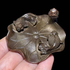 Vintage Bronze Incense Burner Lotus Leaf Fish Design Horizontal Stick Holder