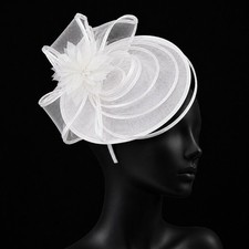 White Fascinator Hat Tea Party Kentucky DerbyChurch Floral Feather New In Box