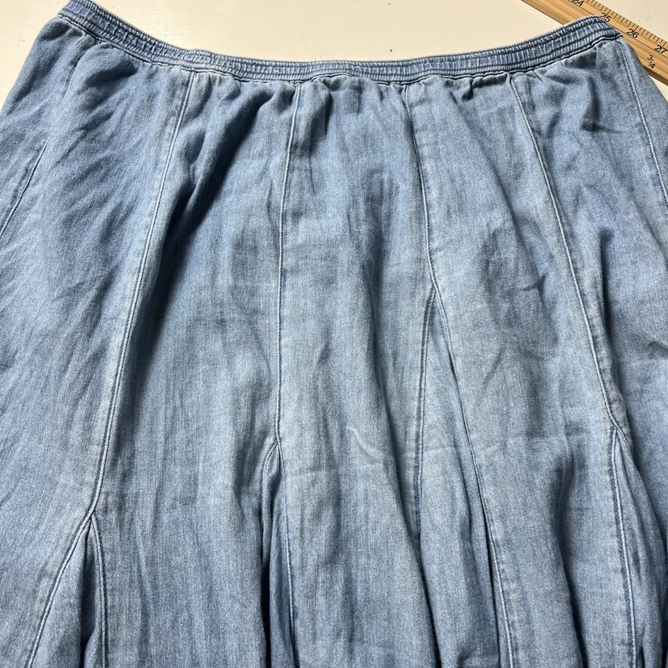 Vtg chambray skirt women 1x Cotton Blend Elastic Waist Retro Pleated Comfort - Image 4 of 4
