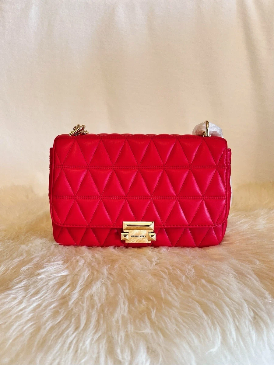NWT MICHAEL KORS Sloan Large Quilted Leather Shoulder Bag Crossbody in Red 398