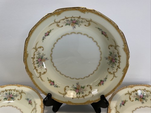 4 Noritake M LOTUS Rim Soup Coupe Bowls Vintage 1933 Gold Rim Scroll EUC Set 1B - Picture 2 of 8