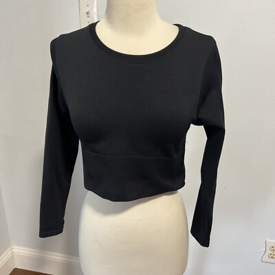 Aerie Offline Crop Top Womens Small Petite Black Y2K 2000 Athletic