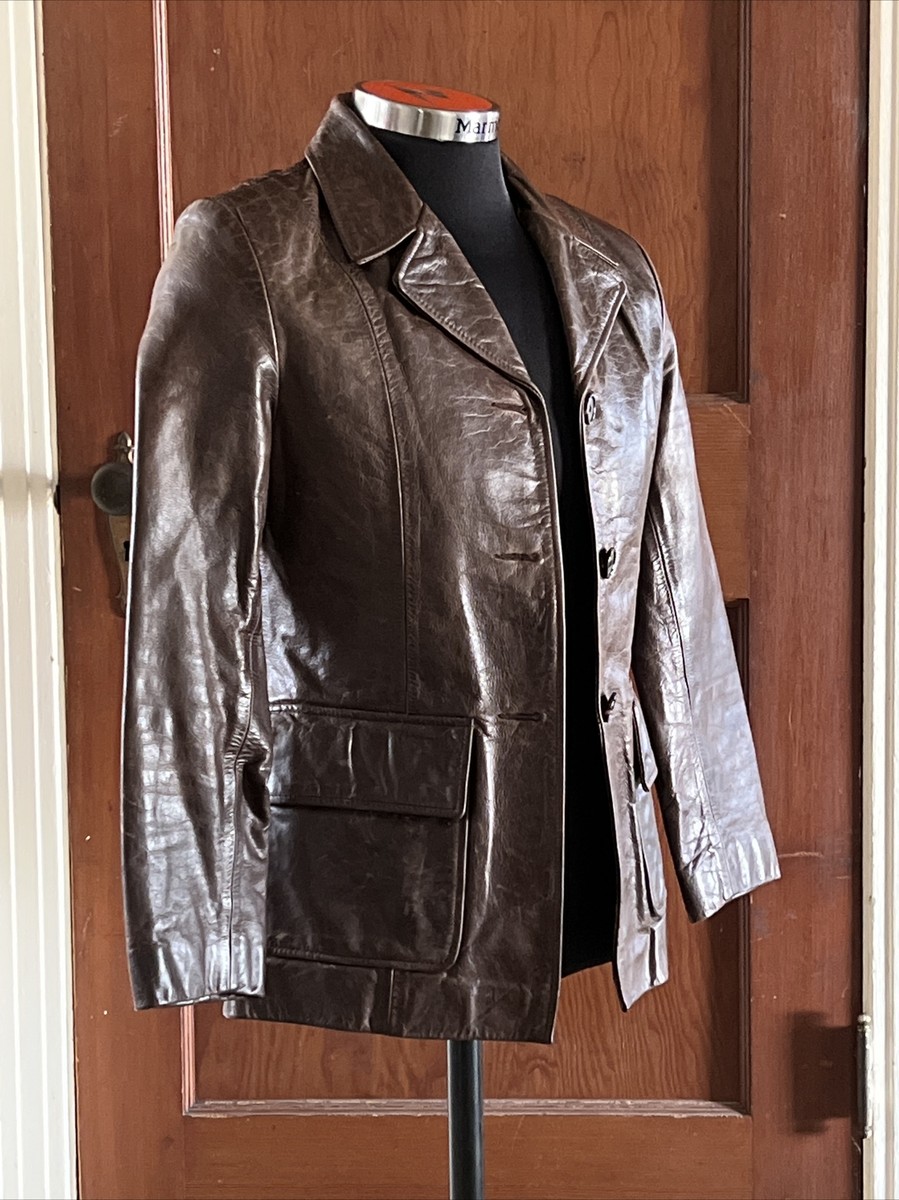 Vintage Express Depuis 1981 Brown Leather Blazer Jacket Medium