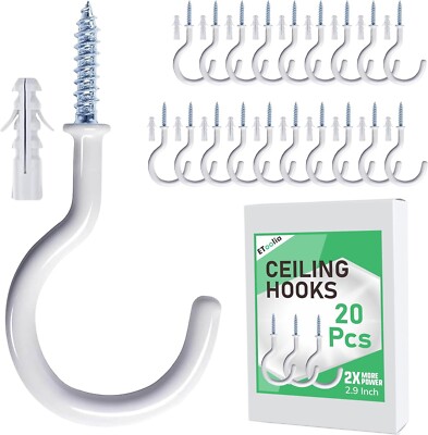 20 Pack 2.9 Inch Heavy Duty Ceiling Hooks Vinyl Coated Screw-In Wall Hooks