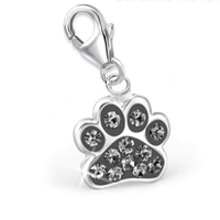 Kristall PföTchen Pfote Charm AnhäNger 925 Sterling Silber Hund Katze Grau