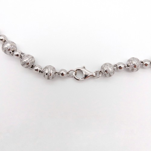 925 Silver Ball Link Chain 31.5” 9.5mm 90.6g CZ 14K White Gold Plated - Picture 8 of 24