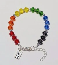 Rainbow Crystal Rondelle Beads Bracelet Orange Red Green Blue Purple 7.5"