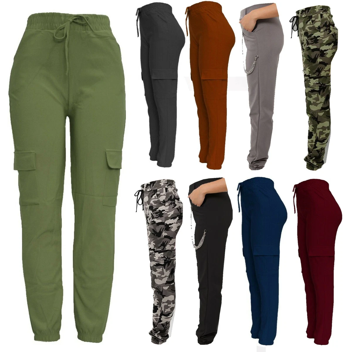 NEW LADIES CARGO COMBAT STRETCH CASUAL TROUSERS WOMENS SLIM FIT SPORT  JOGGERS