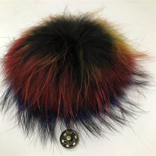 Bola de pompón de piel de mapache real de 19 colores 6" grande con botones a presión sombrero zapatos hágalo usted mismo - Imagen 36 de 40