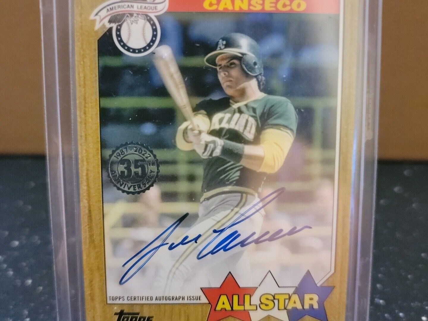 Press Pass Collectibles Athletics Jose Canseco Career Stat Signed White Majestic Jersey BAS #I87999