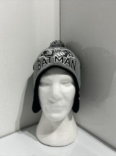 Batman DC Kids Beanie Size 54cm Black, Grey  White With Ear Flaps  Pom-pom