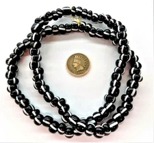 100 Old Striped Black Crow African Trade Beads 1700's Style T2830 READ 