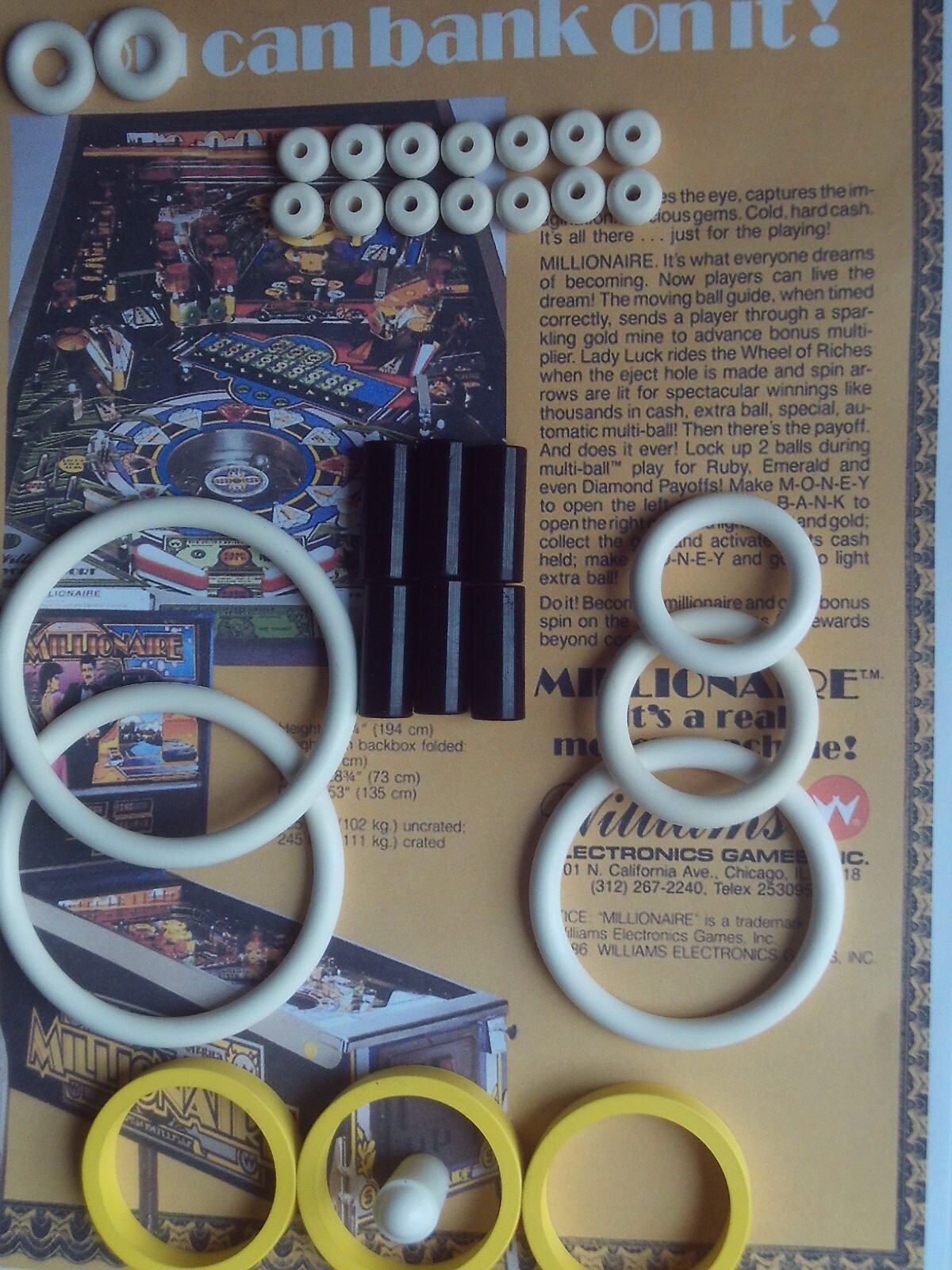 Doigt de batteur jaune Williams Millionaire kit élastique pour pinball