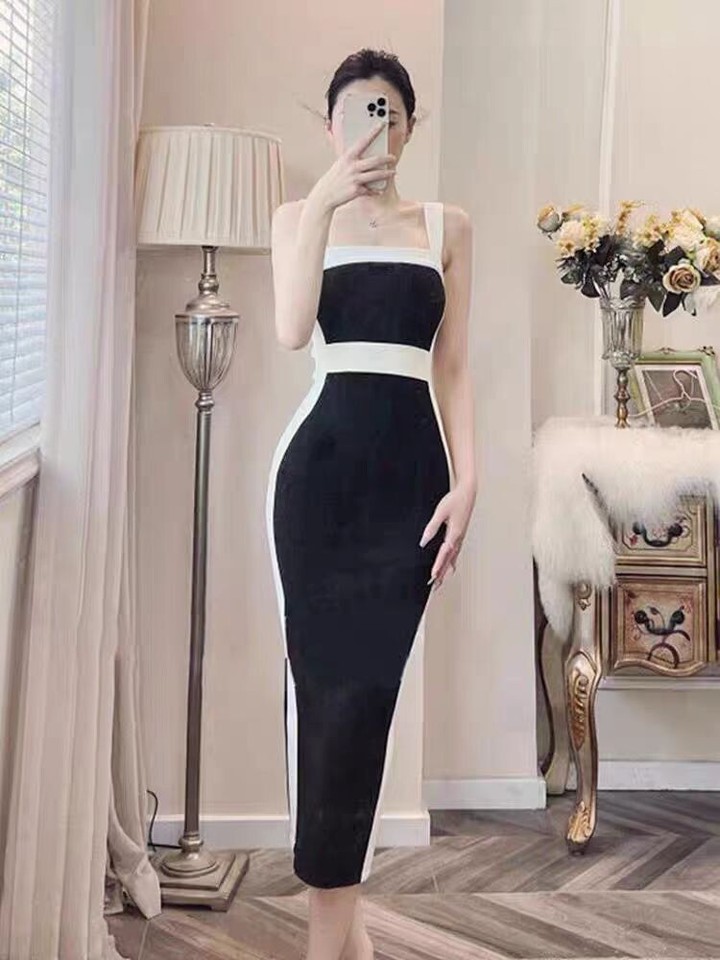 Suspenders Black and White Tight-edged Dress, Light Luxury, High-end ...