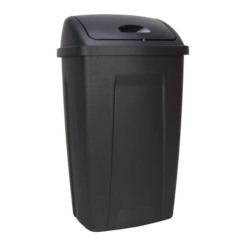 13 Gallon Trash Can Plastic Dual Swing Top Garbage Bin Kitchen Wastebasket Black