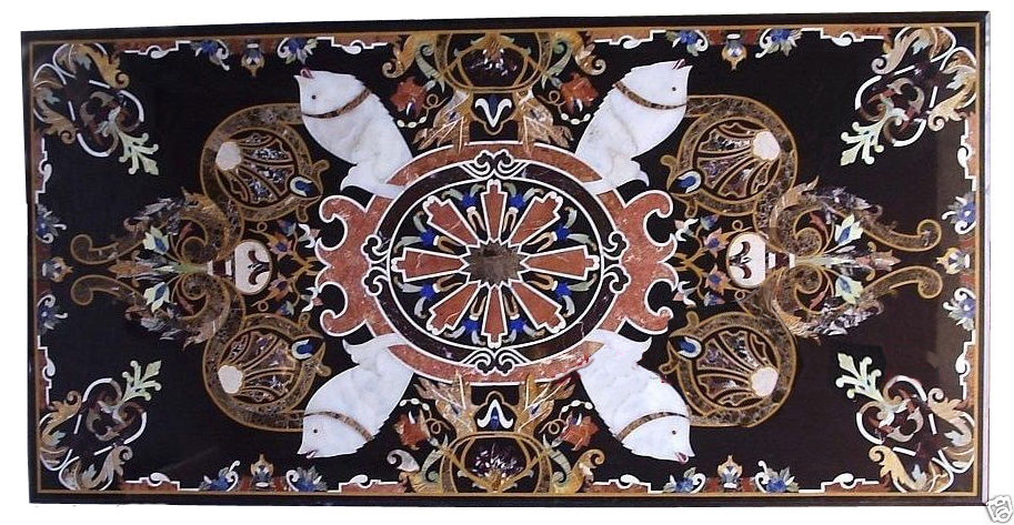 48-Inch Marble Dining Table Top with Semi-Precious Stone Inlay for Elegant Home Decor