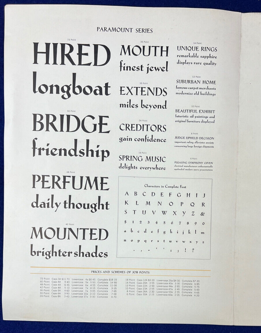 1934 Paramount Publicity Font American Type Founders Sample Brochure