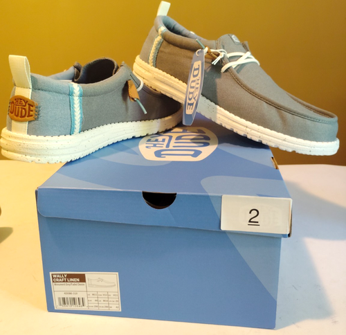 NUEVO Zapatos Hey Dude Para Hombre Talla 11 Wally Craft Lino Monumento Gris/Desteñido Denim