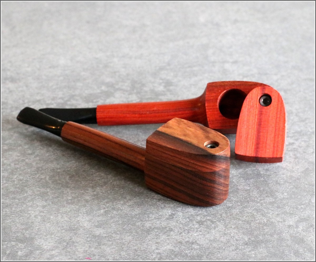 Exotic Wood Pipe with Swivel Lid- American Handcrafted Old School Smoking  Pipe