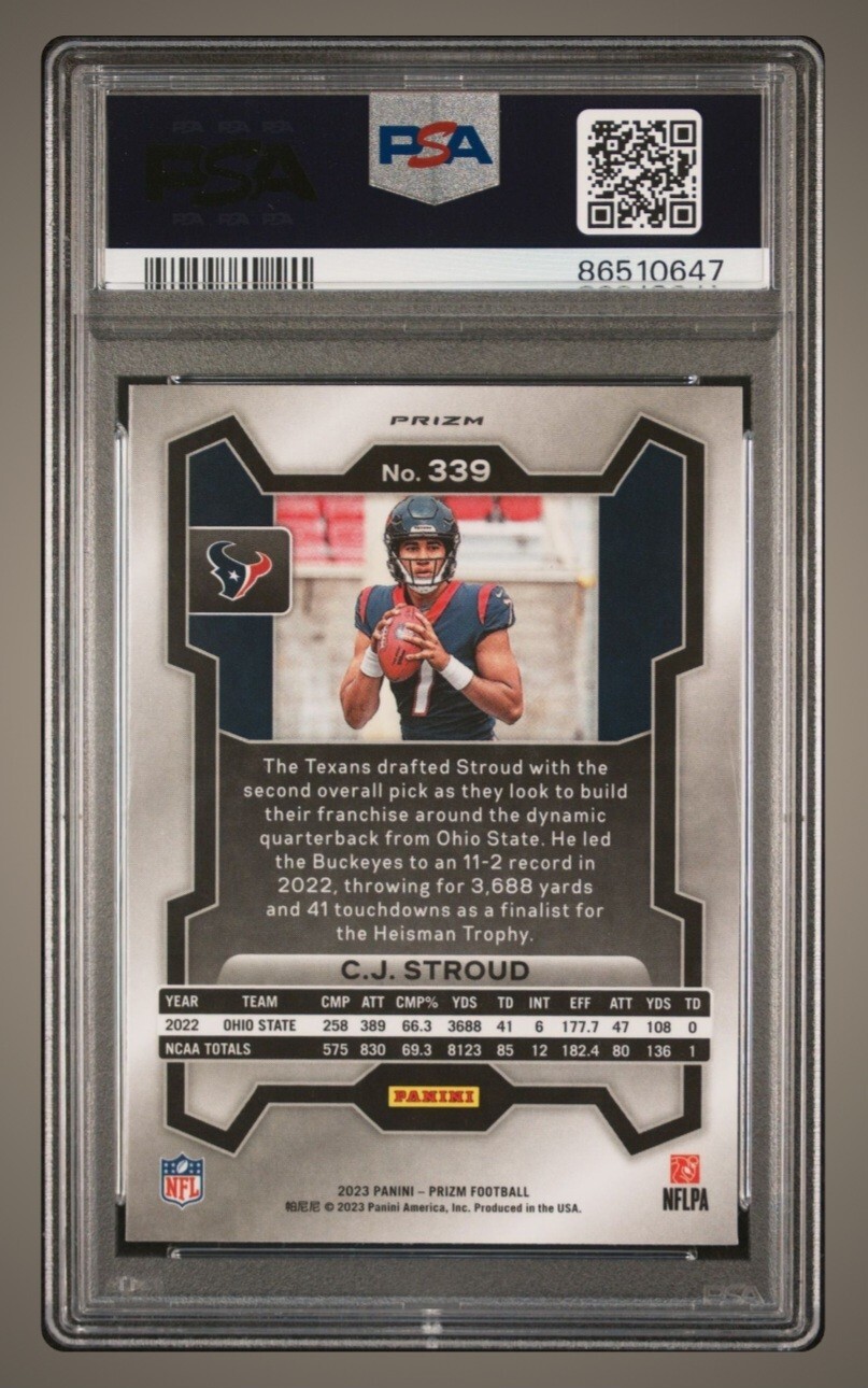 2023 Panini Prizm - Rookies Red White & Blue Prizm #339 C.J. Stroud (RC) PSA 9 view 2