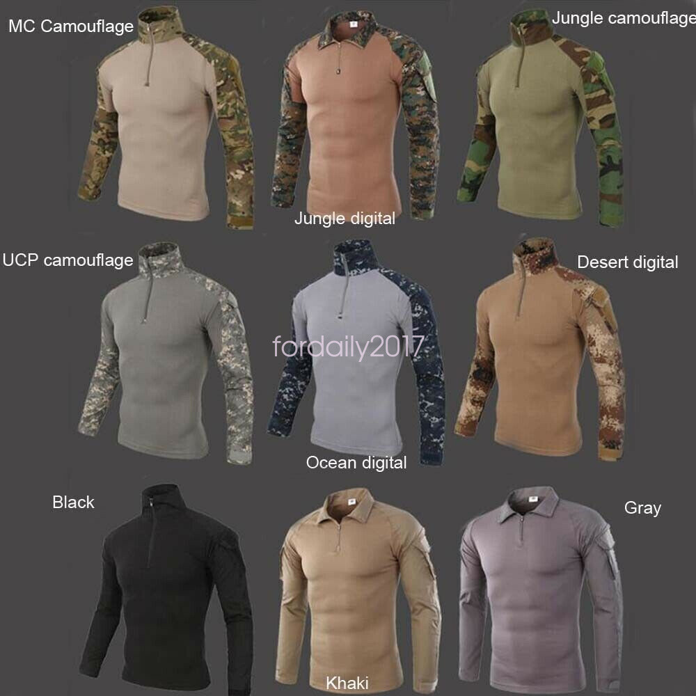 ESDY Men's Outdoor Camo Tactical Military Long-sleeved Camouflage Frog Shirt Top image 2