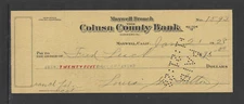 1928 MAXWELL BRANCH COLUSA COUNTY BANK MAXWELL CALIF Large ANTIQUE BANK CHECK