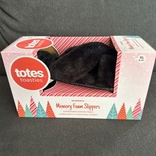 Women Totes Toasties Memory Foam Slippers Black Thatched XTRA LARGE 9-10 NIB