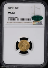 1862 $1 Indian Princess Gold Dollar NGC MS 63 CAC | Uncirculated UNC