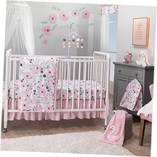 Blossom Pink Watercolor Floral 3-Piece Baby Crib Bedding Set
