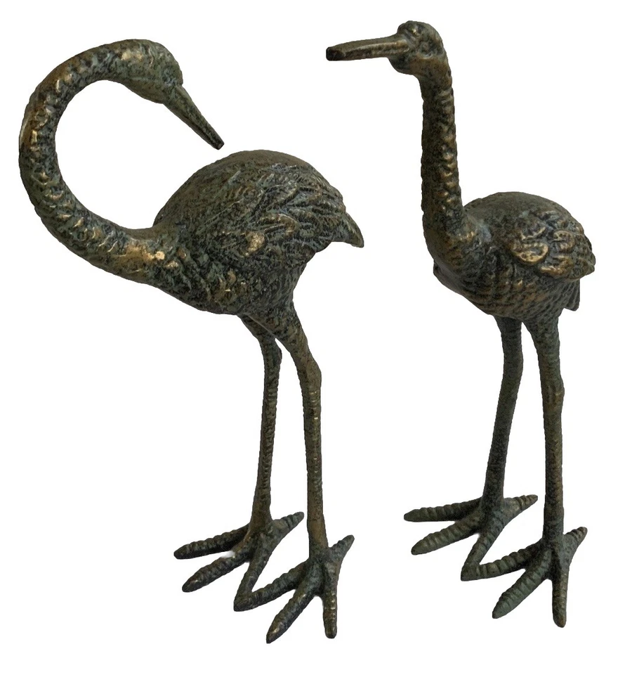 2 金属起重机苍鹭 Egret 雕像立式雕像 Verdi 黄铜色 Patina 11 英寸 — 第 3/4 张图片