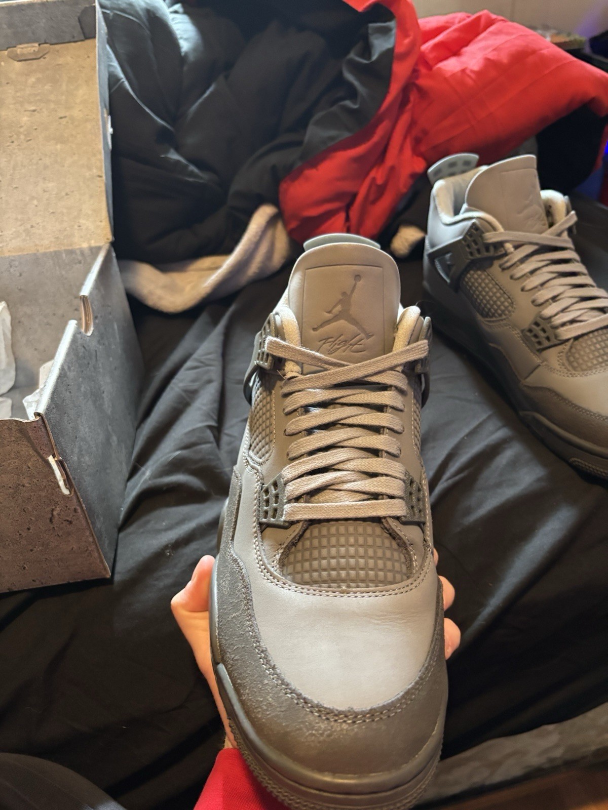 Jordan 4 Wet Cement with box. Never worn out only time worn was to try them on.  thumbnail 9