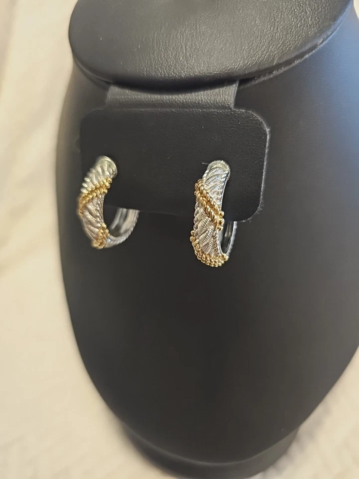 Judith Ripka Sterling Silver Two Tone Braided Rope 1" Hoop Earrings  - Image 3 of 4