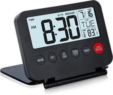 Small Digital Travel Alarm Clock, Large LCD Display Front Button with Black