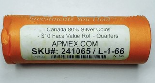 CANADA 80% SILVER QUARTER APMEX ROLL $10 FACE VALUE NR #G4409