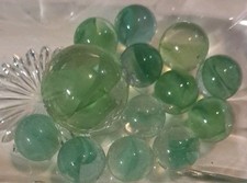 Lot Of 13 Estate Sale Marbles Including 1 Shooter All Green