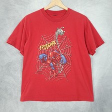 Vintage Y2K Spider Man Shirt Boys Large Red Mad Engine Web Marvel Comics